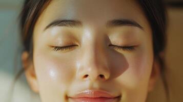 Close-up portrait of a person's face with flawless skin. photo