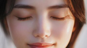 Close-up view of a person's serene and smooth facial features. photo