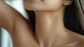 Close-up view of smooth female skin on neck and shoulder. photo