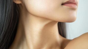 Close-up view of a woman's smooth neck and throat. photo