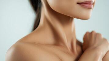 Close-up view of a woman's smooth, delicate skin. photo