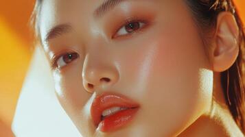 Close-up portrait of a person with radiant skin tones. photo