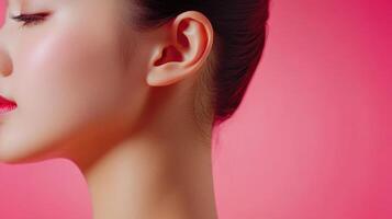 A woman with a pink lip and a closed eye photo