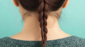 Close-up view of a single braid on the back of a person's head. photo