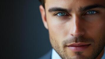 Close up portrait of a handsome man looking directly at camera photo