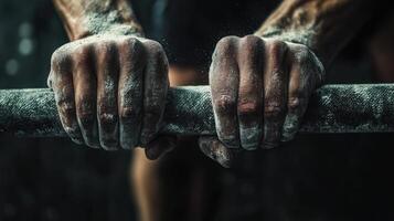 Close up of a man's hands holding a bar photo