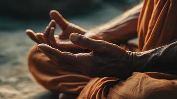 Close-up of a person in meditative pose. photo