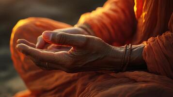 Close-up of serene hands in prayerful posture. photo