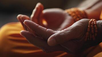 A close up of a person's hands with beads on them photo