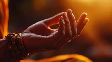 Close-up view of a person's hands in meditation posture. photo