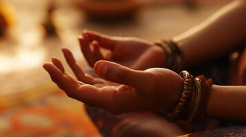 Close-up view of hands in meditative pose. photo