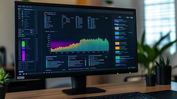 Modern monitor displaying complex data visualizations. photo