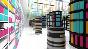 Colorful interior design of a modern library. photo