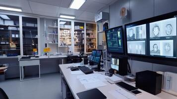 Modern medical lab interior with technology and equipment. photo