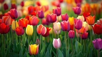 Vibrant tulip field showcasing a spectrum of spring colors photo