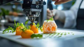 Modern culinary creation using a 3d food printer. photo
