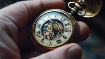 A vintage pocket watch held in a hand. photo
