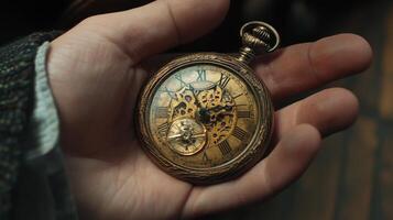Antique pocket watch held in a hand. photo