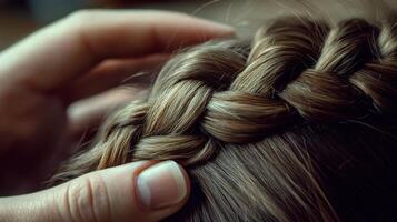 Close-up of a beautiful intricate braid on a head of hair. photo