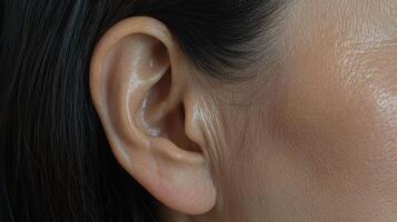 Close-up view of a human ear and surrounding skin. photo