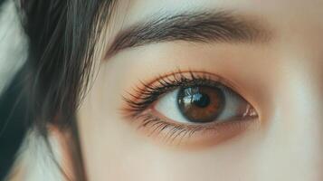 Close-up view of a person's eye and eyebrow area. photo