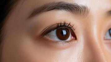 Close-up view of a woman's expressive eye. photo