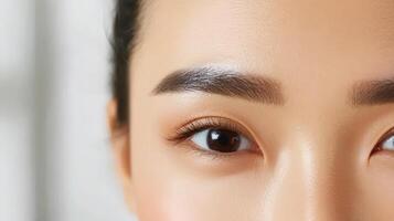 Close-up view of a person's attentive eyes and eyebrows. photo