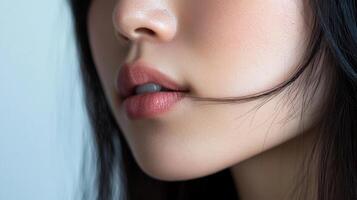 Close-up portrait of a woman's face and lips. photo