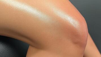 Close up of a human knee with a smooth, shiny surface. photo