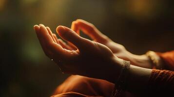Close-up view of serene hands in meditative posture. photo