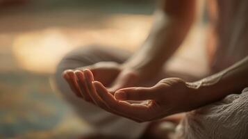 Close-up view of hands in a meditative pose. photo