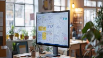 Modern computer monitor displaying collaborative notes. photo