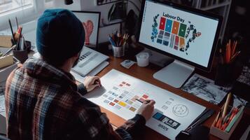 Creative designer working on a graphic design project. photo