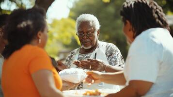 Community members share food during a neighborhood outreach. photo
