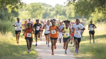 Youth runners participate in a community 5k race. photo