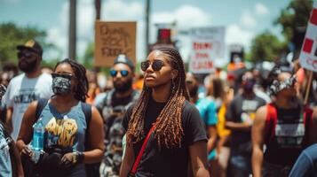Diverse group of protestors gather for civil rights demonstration. photo