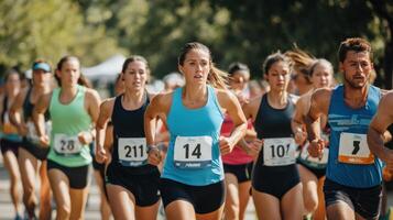 Runners compete in a vibrant outdoor race. photo