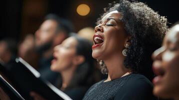 Vocal performance by a choir member. photo