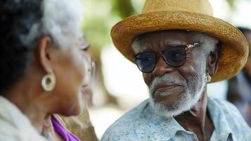 Close-up portrait of two elderly people in conversation. photo