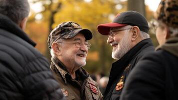 Two older men smiling and sharing a meaningful moment together photo