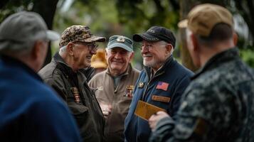 A group of veterans smiling and interacting outdoors together photo