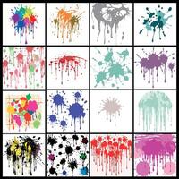 Set of Artistic Paint Drips and Splash Composition in Vibrant Colors on White vector