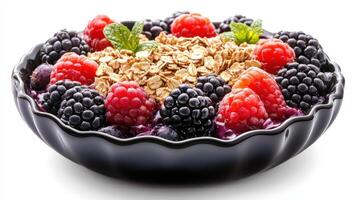 A delicious breakfast bowl featuring granola and fresh berries for eating photo