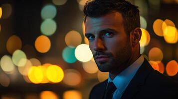 Handsome man in a suit looking directly at the viewer photo