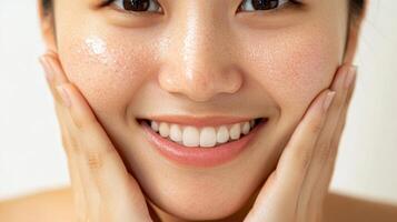 Close-up portrait of a person with a happy facial expression. photo