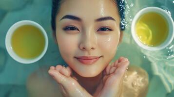 Radiant young woman relaxing in a spa treatment. photo