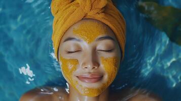 Relaxing facial mask treatment for a peaceful skin routine. photo