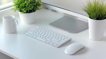 A minimalist workspace arrangement with computer accessories. photo