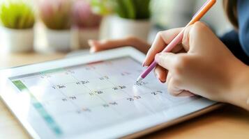 Person marking date on a digital calendar with a stylus photo