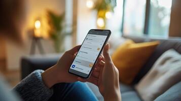 Person Using Smart Phone To Control Home Automation System photo